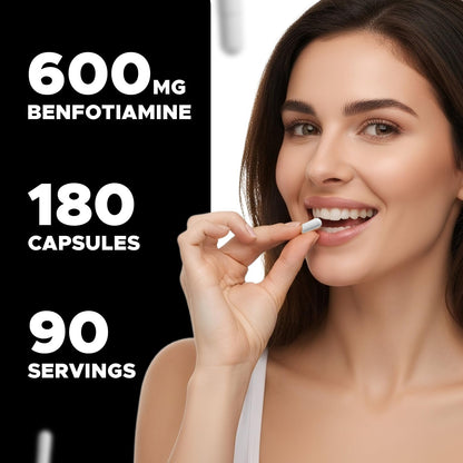 Vitabod Benfotiamine 600mg – 180 Vegetarian Capsules – Fat-Soluble Vitamin B1 Supplement