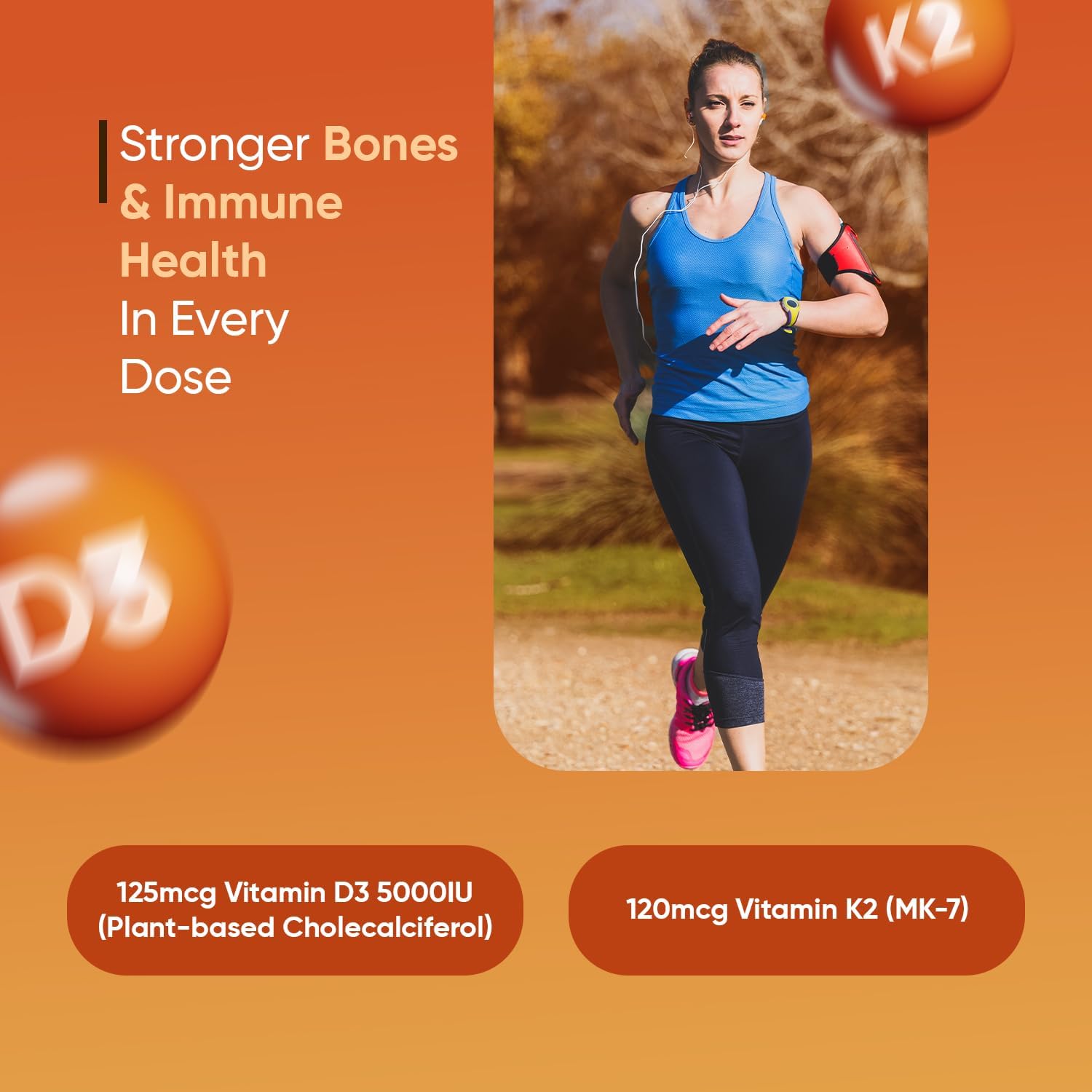 WeightWorld Vitamin D3 + K2 5000 IU Capsules – Vegan D3 (Lichen) & K2 MK-7, 120 Capsules - görsel 2