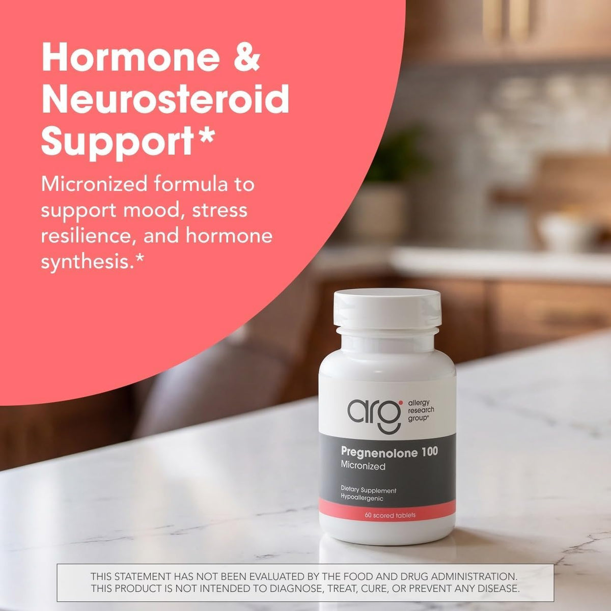 Allergy Research Group ARG Pregnenolone 100 mg – Micronised Hormone Precursor Support – Highly Bioavailable – Hypoallergenic – 60 Tablets - görsel 2