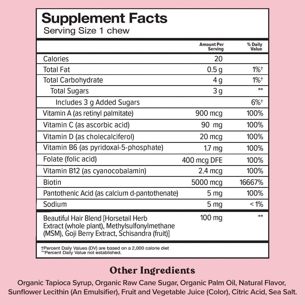 Chewsy Beautiful Hair - Hair Support Supplement with Biotin, Horsetail & Goji Berry - Raspberry Flavour, 30-day Supply - görsel 2