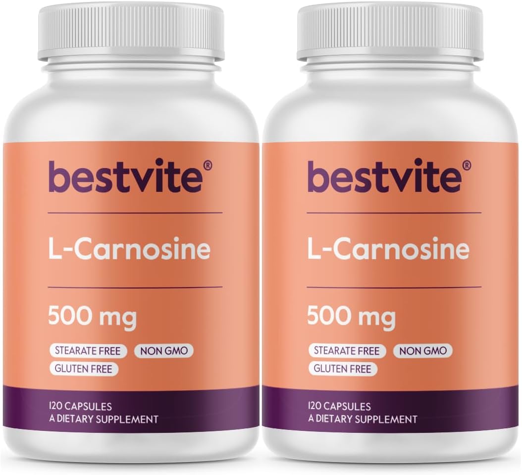 BESTVITE L-Carnosine 500mg (240 Capsules) - No Fillers, Non-GMO, Gluten-free - görsel 1