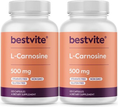 BESTVITE L-Carnosine 500mg (240 Capsules) - No Fillers, Non-GMO, Gluten-free