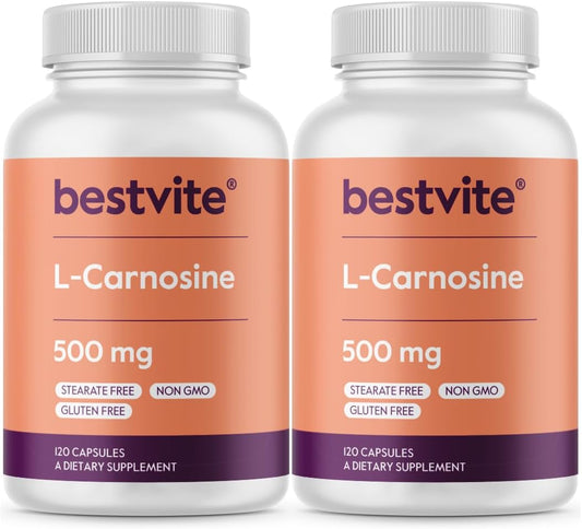 BESTVITE L-Carnosine 500mg (240 Capsules) - No Fillers, Non-GMO, Gluten-free