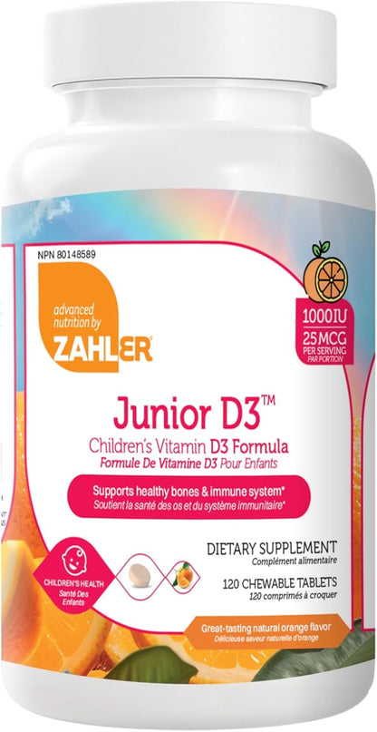 Zahler Junior D3 - Chewable Vitamin D3 for Children - Immune & Bone Support - 120 Orange Tablets