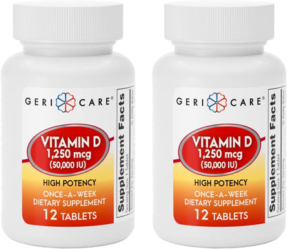 GeriCare Vitamin D 1,250 mcg (50,000 IU) High Potency – Once-A-Week Food Supplement, 12 Capsules