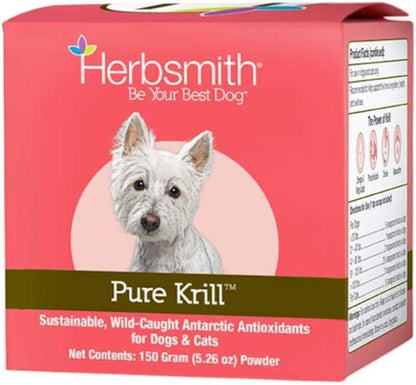 Herbsmith Pure Krill - Wild-Caught Antarctic Krill - Single Ingredient - Astaxanthin for Dogs - Ready-to-Uses Omega 3s - 150g