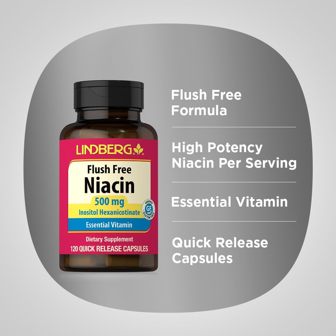 Lindberg Niacin 500mg Flush Free – Inositol Hexanicotinate, 120 Capsules - görsel 4
