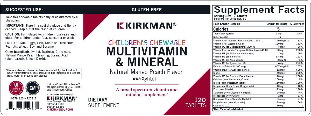 Kirkman Children's Chewable Multivitamin & Mineral – 120 Tablets (Natural Mango Peach Flavour) - görsel 3