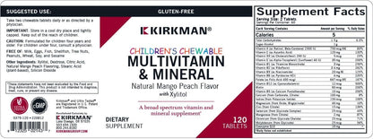 Kirkman Children's Chewable Multivitamin & Mineral – 120 Tablets (Natural Mango Peach Flavour)