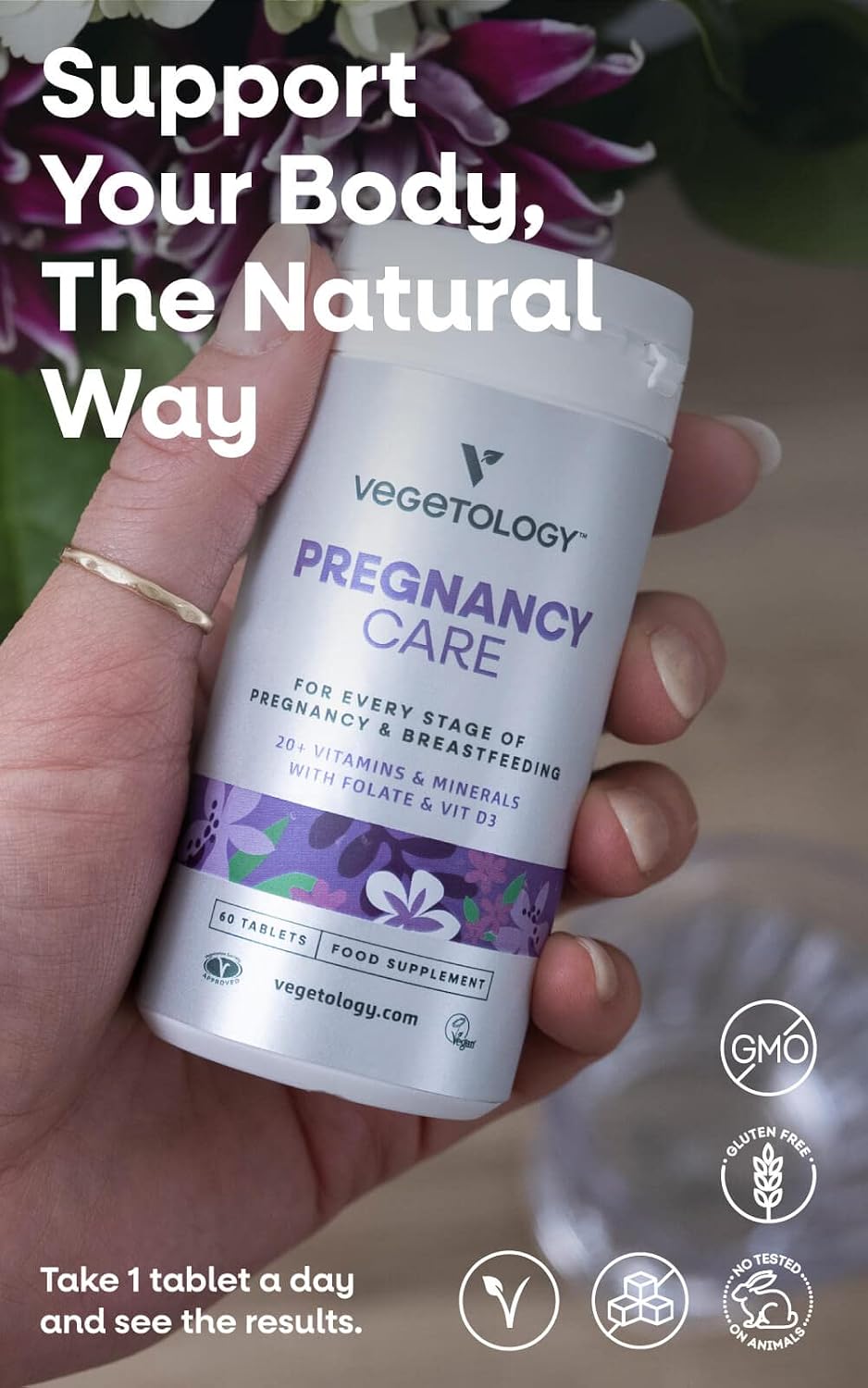 VEGETOLOGY Pregnancy Vitamins for Women – Prenatal Vitamin & Postnatal Vitamins for Breastfeeding Mum with 20+ Vitamins, Folate & More – Vegan Prenatal Vitamins for Every Stage of Pregnancy (60 Tablets) - görsel 4