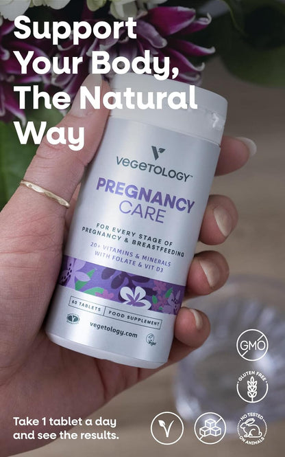 VEGETOLOGY Pregnancy Vitamins for Women – Prenatal Vitamin & Postnatal Vitamins for Breastfeeding Mum with 20+ Vitamins, Folate & More – Vegan Prenatal Vitamins for Every Stage of Pregnancy (60 Tablets)