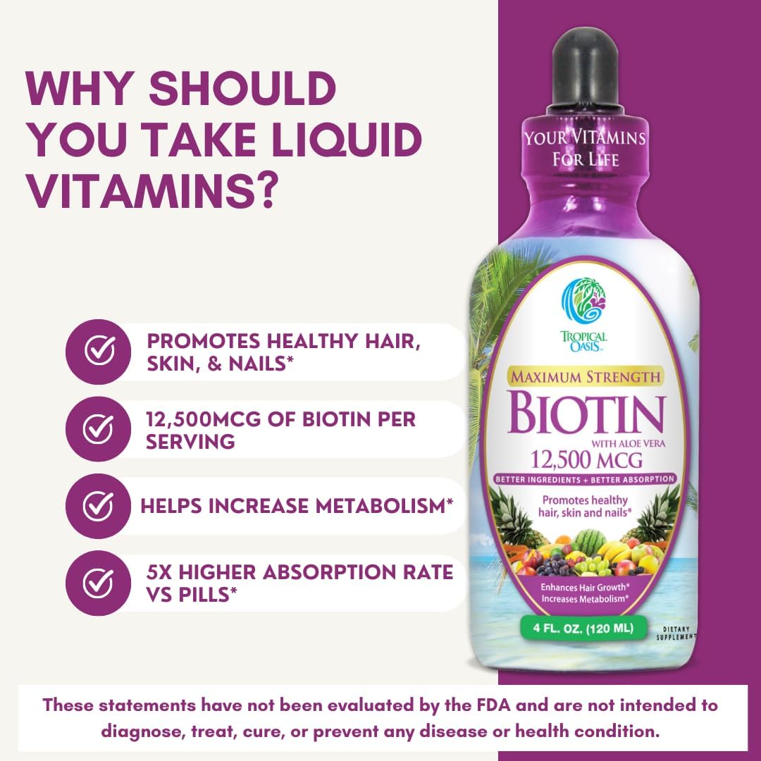 Maximum Strength Liquid Biotin Drops with Organic Aloe Vera, 12,500 mcg – 118 ml (4 fl oz, 30 Servings) - görsel 6