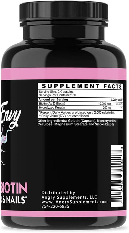 Angry Supplements Hair Envy – 10,000 mcg Biotin + Keratin Supplement (3 Bottles)
