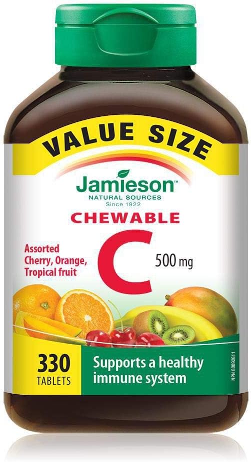 Jamieson Chewable Vitamin C Assorted Cherry, Orange, Tropical Fruit, 500mg, 330 Chewables - görsel 1