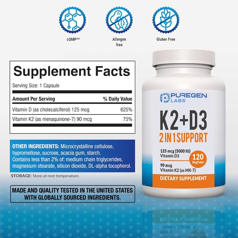 Vitamin D3 5000 IU + K2 (MK-7) 90 mcg Supplement, 120 Capsules - görsel 2