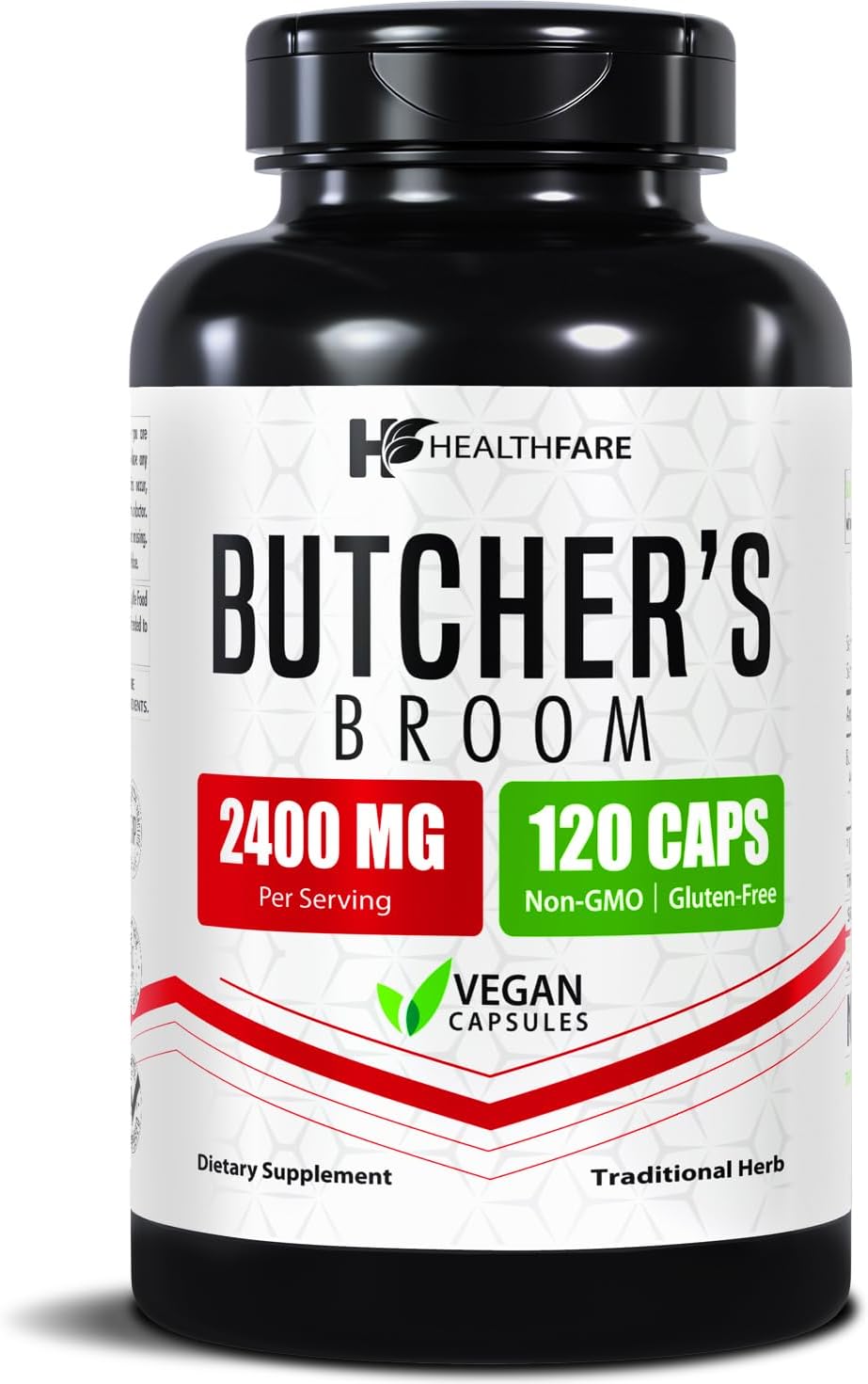 Healthfare Butcher's Broom 2400mg Herbal Food Supplement - 120 Vegetarian Capsules – Image 1