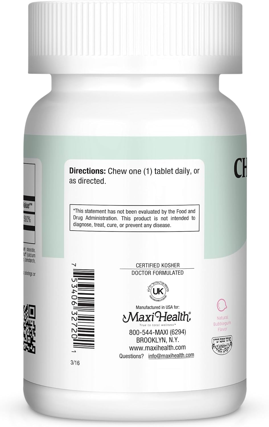 Maxi Health Chewable Vitamin D3 2000 IU Supplement - Delicious Natural Bubble Gum Flavour - Supports Calcium Absorption, Immune and Bone Health - 200 Chews - görsel 3