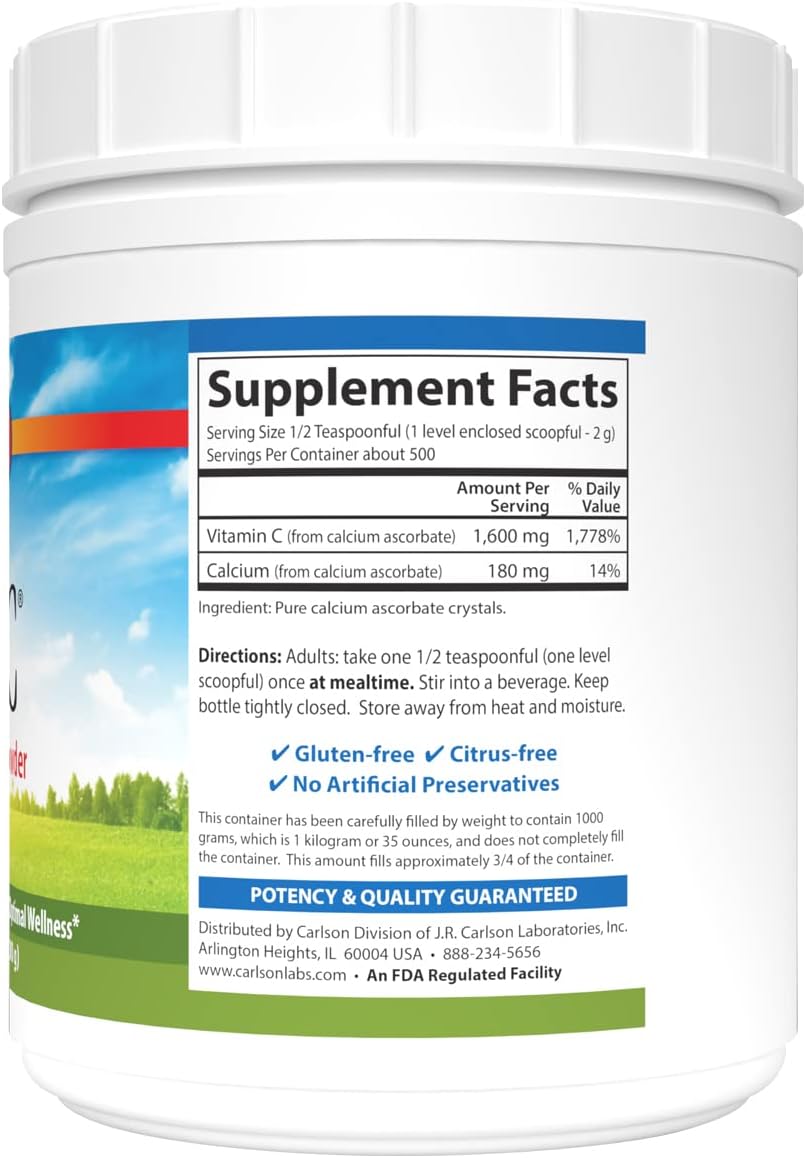 Carlson Mild-C Vitamin C Powder - for Immune Function Support, 1,000 g - görsel 2