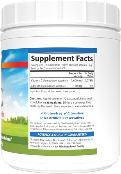 Carlson Mild-C Vitamin C Powder - for Immune Function Support, 1,000 g