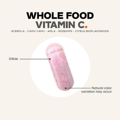 Codeage Whole Food Vitamin C Food Supplement - Acerola Cherry, Camu Camu, Amla Berry & Rose Hips Blend - Citrus Bioflavonoids - 500mg Vitamin C - Non-GMO - 60 Capsules