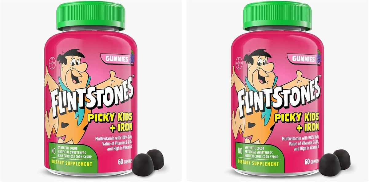 Flintstones Vitamins for Picky Children + Iron, Multivitamin Gummies, Grape Flavour, 60 Count - görsel 8