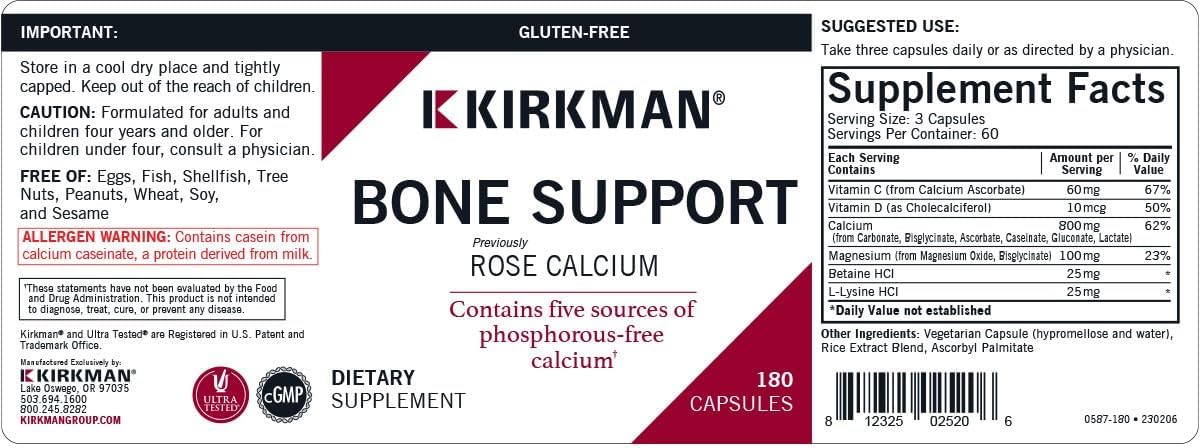 Kirkman Bone Support Calcium Supplement, 180 Vegetarian Capsules - görsel 3