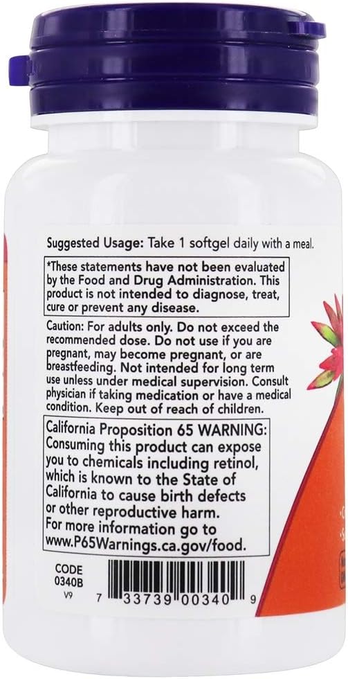 NOW Foods Vitamin A 25000 IU (Retinyl Palmitate) - 100 Softgels - görsel 3