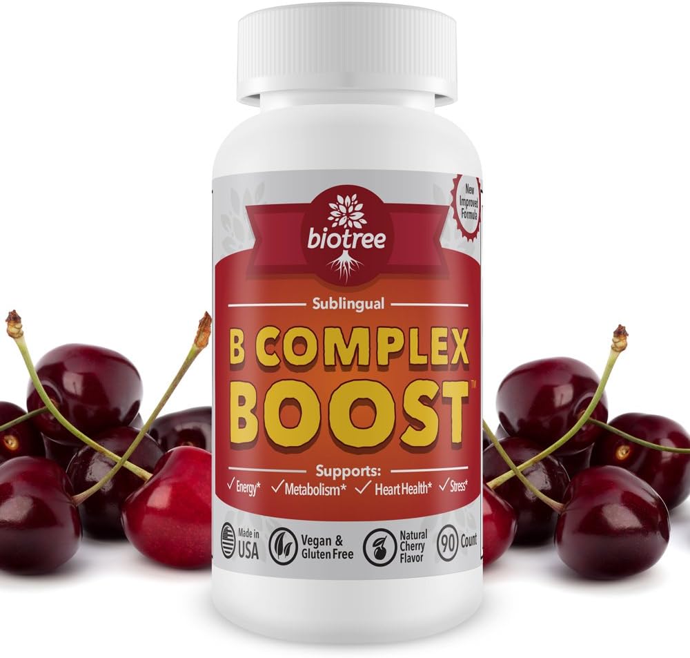 BioTree Labs Vitamin B12 Sublingual B-Complex with Methylcobalamin, B6, Biotin & Folic Acid – Cherry Flavour, 90 Tablets - görsel 4