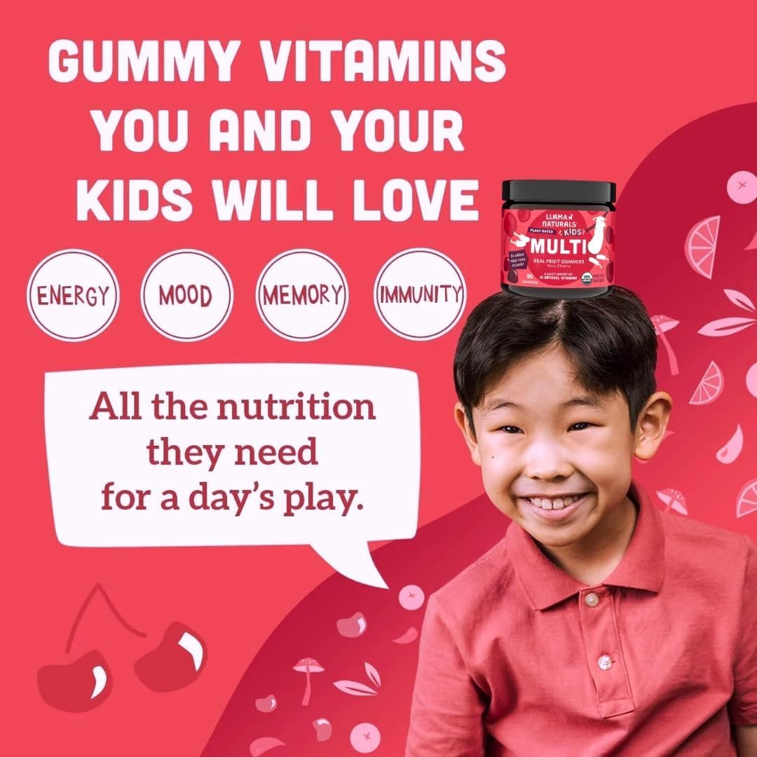 Llama Naturals Kids Multivitamin Gummies – Real Fruit, No Added Sugar – Organic Vegan Toddler Whole Food Vitamins – Cherry 90 Gummies - görsel 6