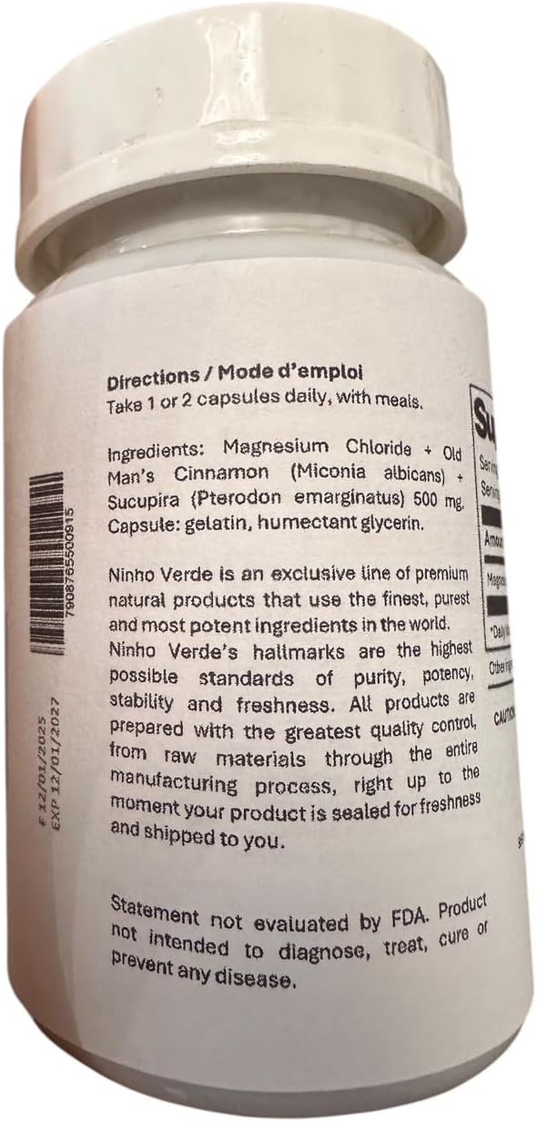 Magnesium Chloride+ Old Man's Cinnamon+ Sucupira 500 mg (120 Capsules) Plant Based - görsel 2