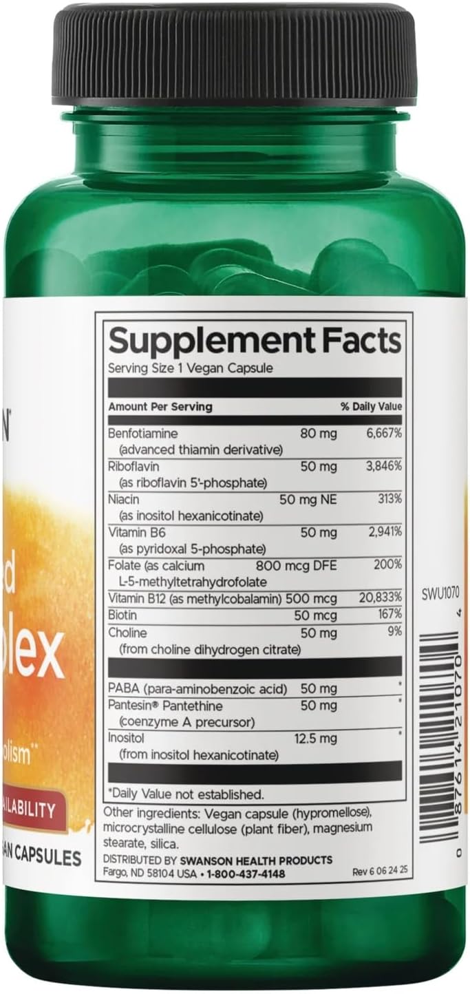 Swanson Activated B-Complex - High Potency and Bioavailability, 60 Veggie Capsules (2 Pack) - görsel 2