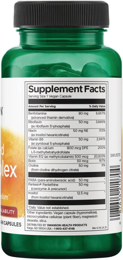 Swanson Activated B-Complex - High Potency and Bioavailability, 60 Veggie Capsules (2 Pack)