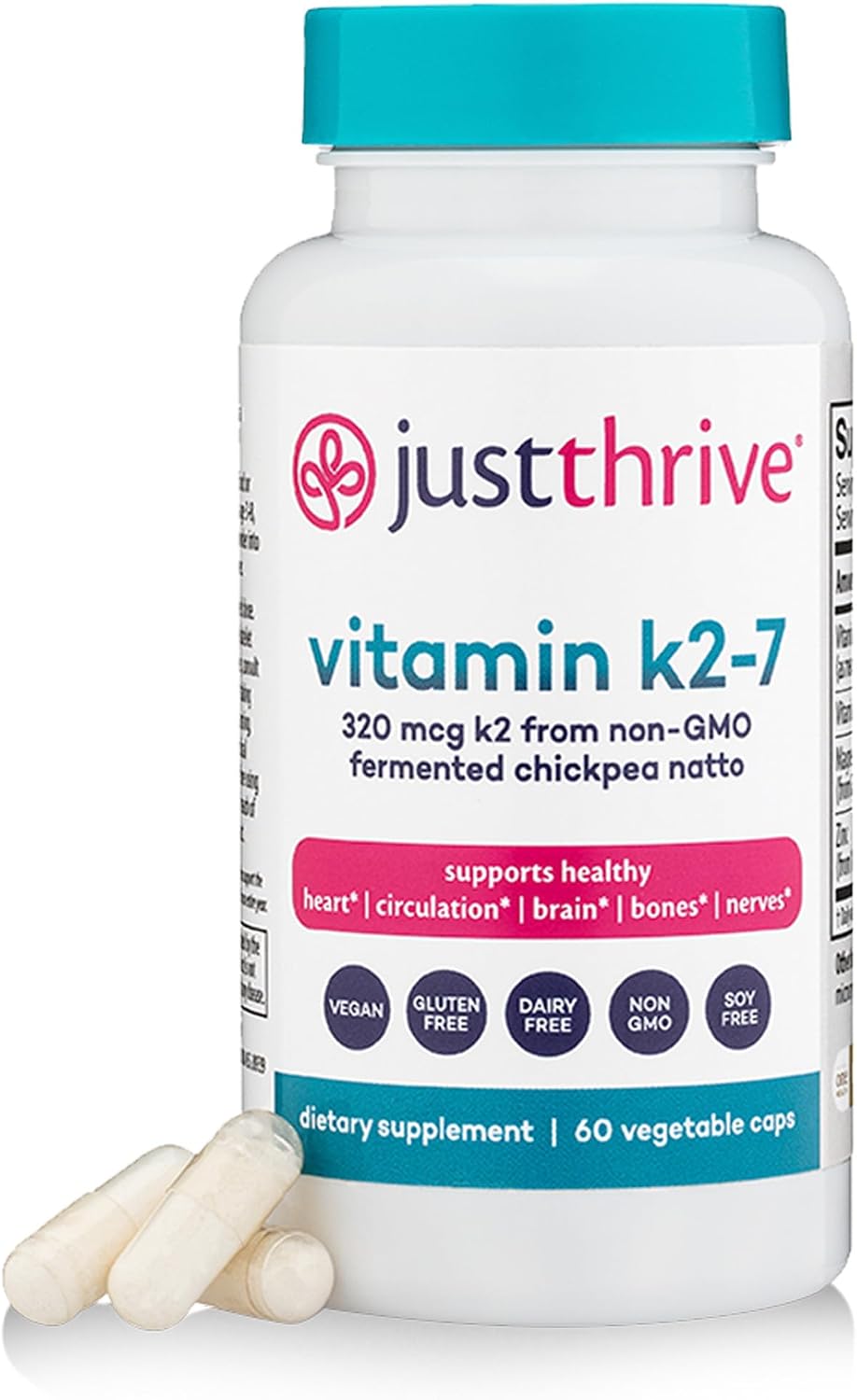 Just Thrive Vitamin K2-7 - Bone Health K2 Vitamin Supplement, 60 Capsules - görsel 1