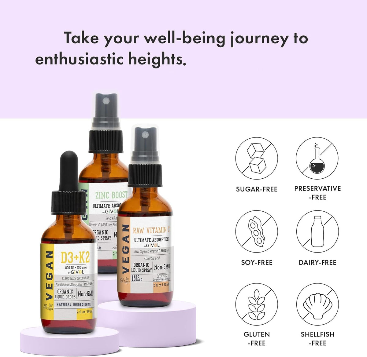 Vitamin C, D3 & K2 Liquid, Zinc Picolinate - Premium Liquid Vitamins - 180-Day Supply - Trio Bundle - görsel 2