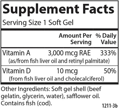 Carlson A & D: 10,000 IU Vitamin A & 400 IU Vitamin D3, for Vision, Skin and Bone Health, 100 Soft Gels