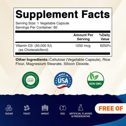 Vitamatic Vitamin D3 50,000 IU Once Weekly, 60 Veg Capsules