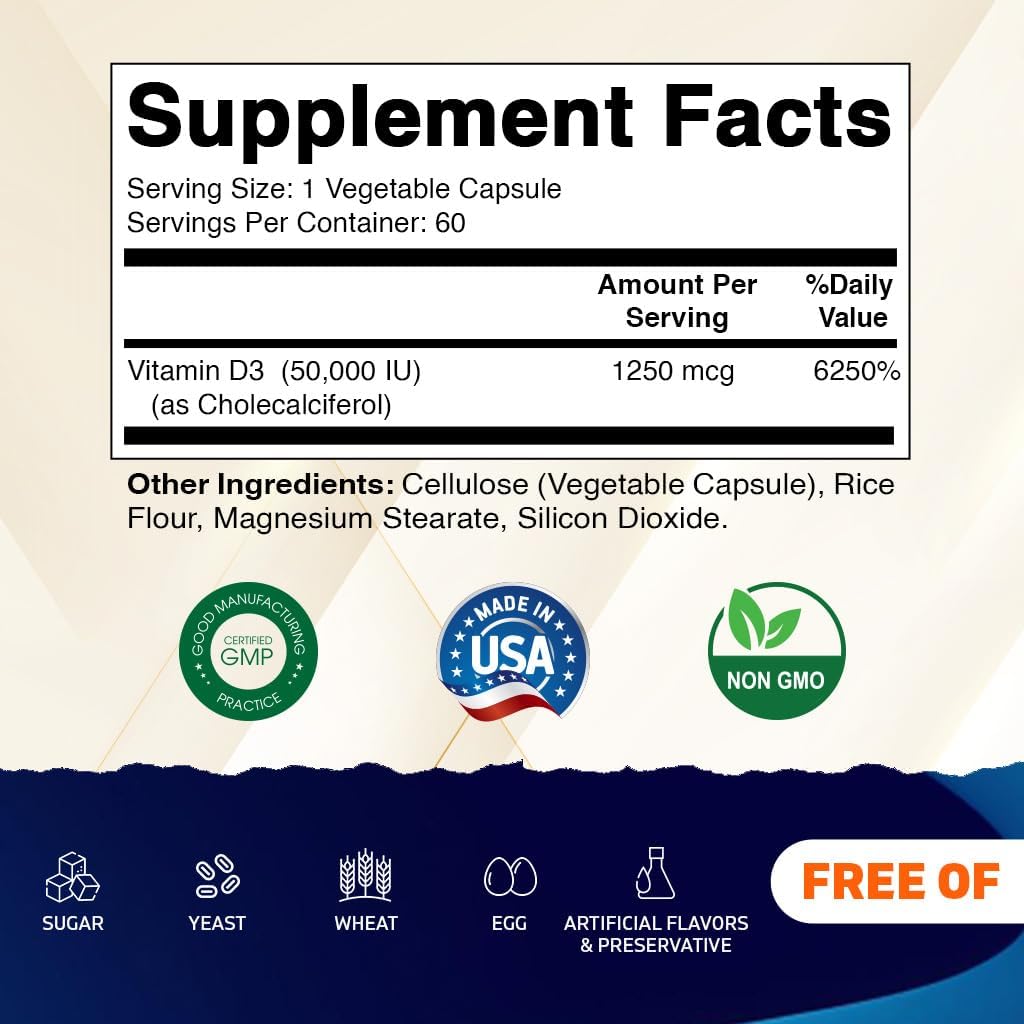 Vitamatic Vitamin D3 50,000 IU, 1250 mcg, Pack of 3, 60 Veggie Capsules, Once-Weekly Dose, 1 Year Supply - görsel 2