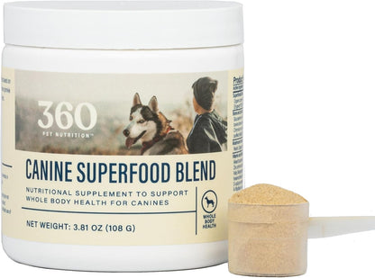 360 Pet Nutrition Canine Superfood Boost – All Life Stage Dog Meal Topper & Supplement, Supports Joint, Digestive & Immune Health, 30 Servings, Beef Flavour