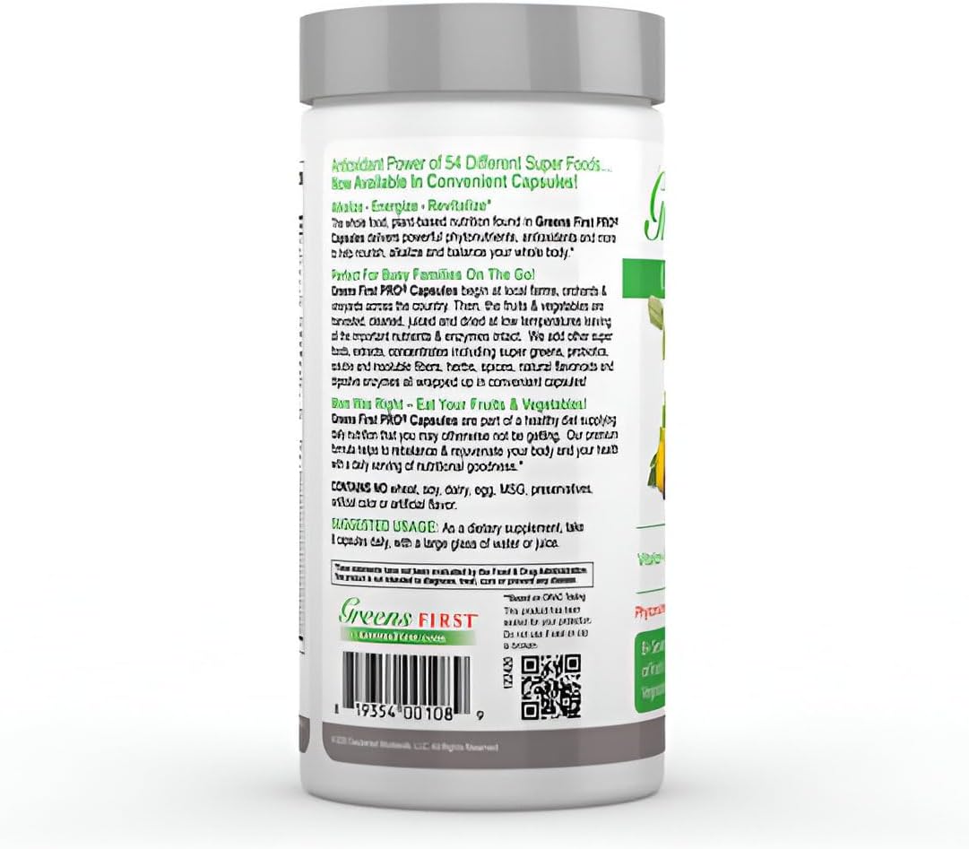 Greens First Phytonutrient Capsules – 49 Antioxidant-Rich Superfoods with Organic Fruits & Veggies, Prebiotics, Probiotics, and Digestive Enzymes (180 Capsules) - görsel 5