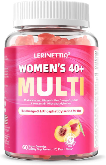 Lerinettia Multivitamin for Women 40+ Gummies with Omega-3, Iron, and B-Complex - Vegan, Sugar-Free (60 Gummies)