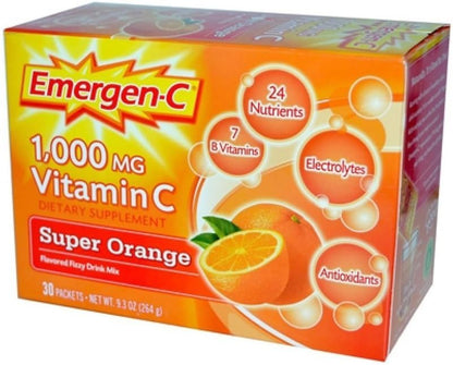 Emergen-C Super Orange Drink Mix, 30 Sachets (Pack of 4)