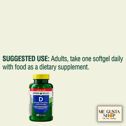 Spring Valley Vitamin D Supplement Softgels, 50 µg (2,000 IU), 400 Count