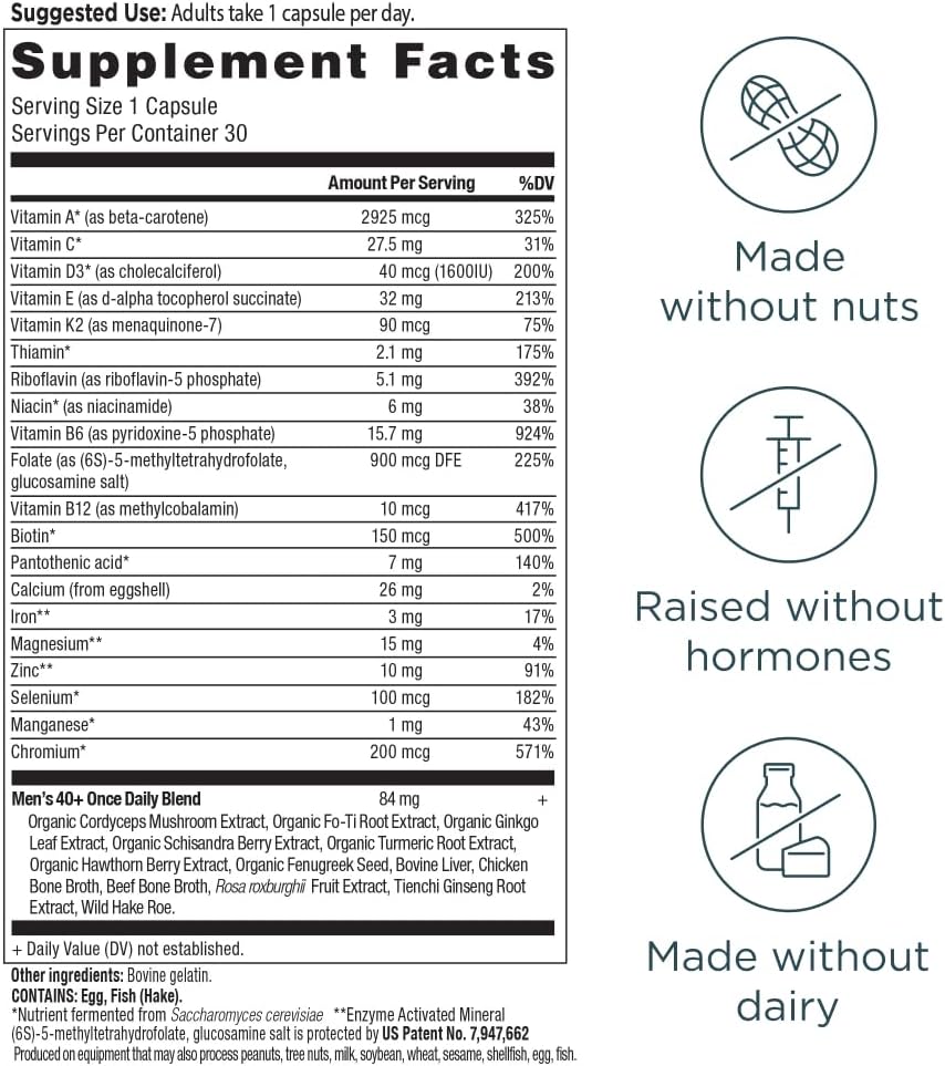 Ancient Nutrition Multivitamin for Men, Men's 40+ Once Daily Supplement, Magnesium, Vitamin A, Methylated B and K2, Supports Immune System, 30 Capsules - görsel 3