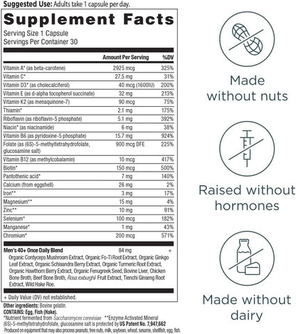 Ancient Nutrition Multivitamin for Men, Men's 40+ Once Daily Supplement, Magnesium, Vitamin A, Methylated B and K2, Supports Immune System, 30 Capsules