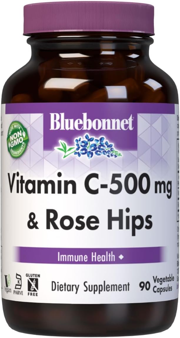 Bluebonnet Nutrition Vitamin C 500 mg Plus Rose Hips, 90 Vegetable Capsules - görsel 1