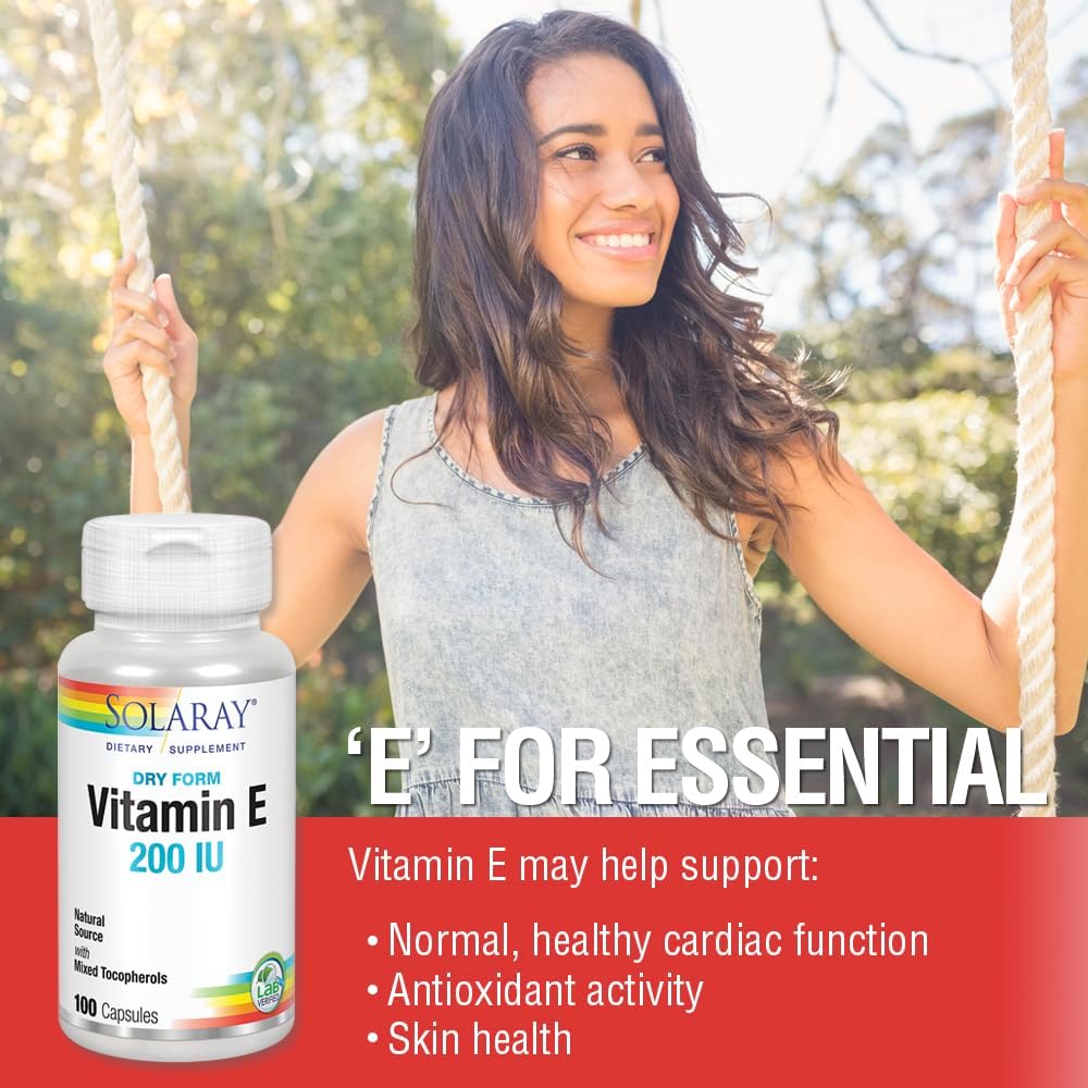 SOLARAY Vitamin E Dry 200 IU with Mixed Tocopherols – Supports Heart & Skin Health – 100 Capsules - görsel 5