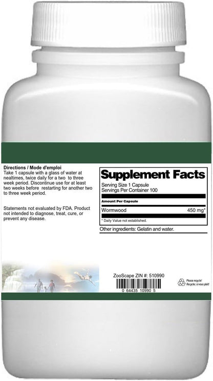 Wormwood Herb (Artemisia Absinthium) – 450 mg (100 Capsules)