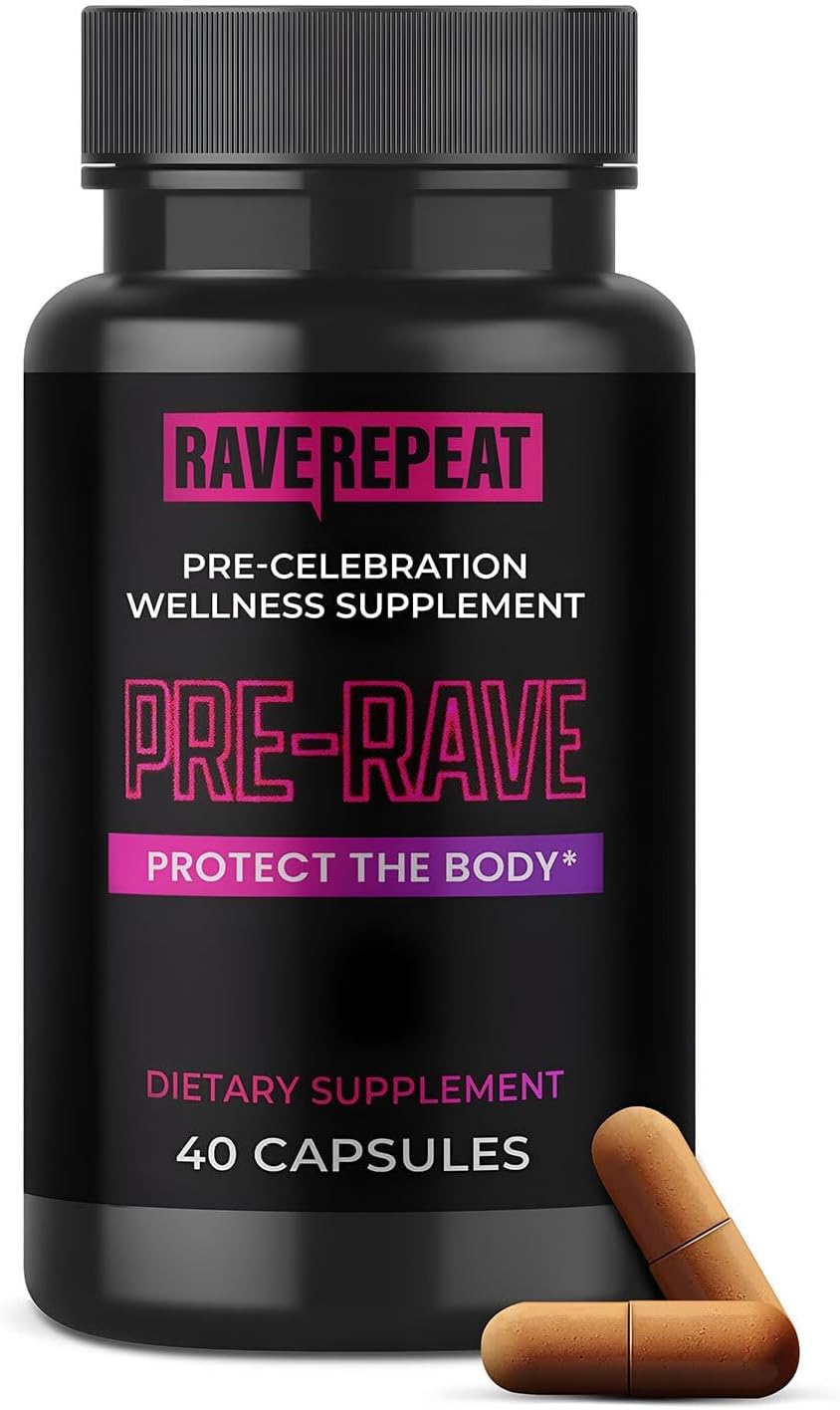 Pre-Rave Supplement - 5-HTP Free Rave Vitamins with CoQ10, Magnesium, Green Tea - Festival Essentials for Energy, Wellness & Jaw Support - 40 Capsules - görsel 1