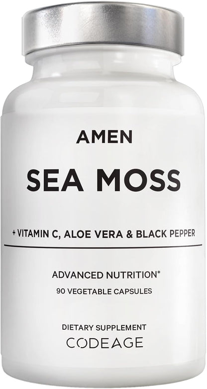 Amen Sea Moss, 1000mg Organic Irish Sea Moss, Bladderwrack, 90 Capsules