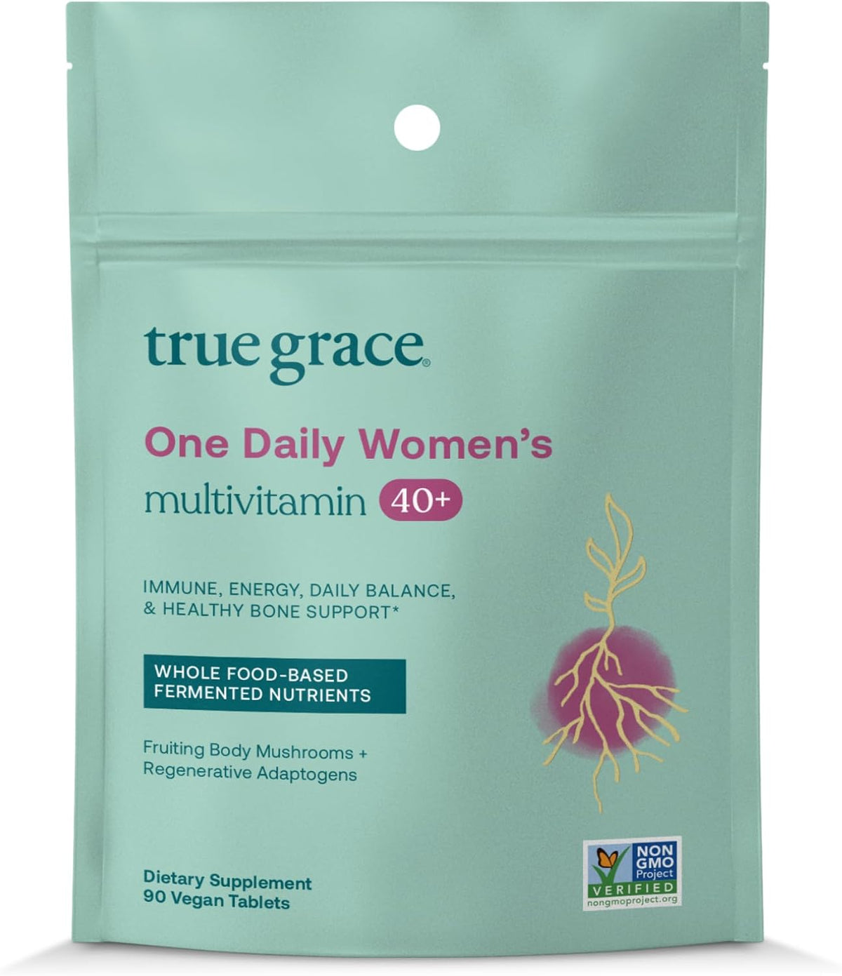 True Grace One Daily Women's Multivitamin 40+ - Fermented Minerals, Organic Adaptogens & Mushrooms - 90 Vegan Tablets - görsel 1